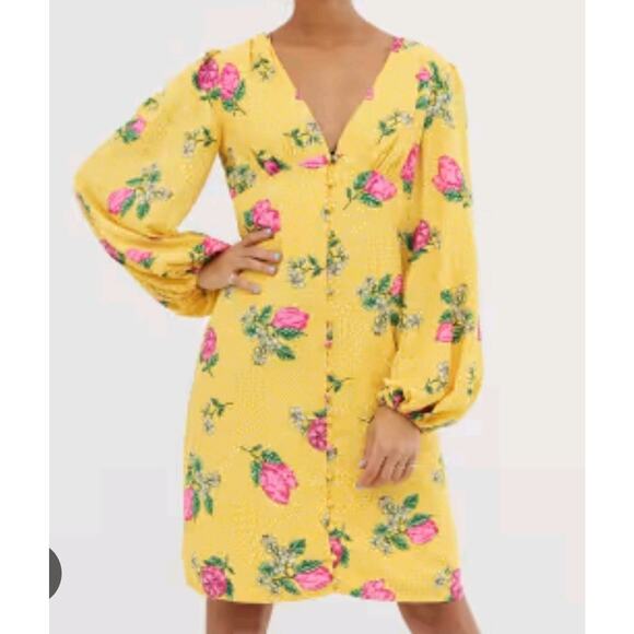 Never Fully Dressed ASOS Yellow & Pink Floral Retro Inspired Dress Small - Picture 1 of 10